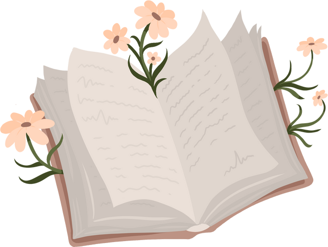 Open Book with Pink Flowers Illustration 